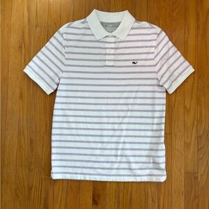 Vineyard Vines White and Purple Striped Polo Shirt